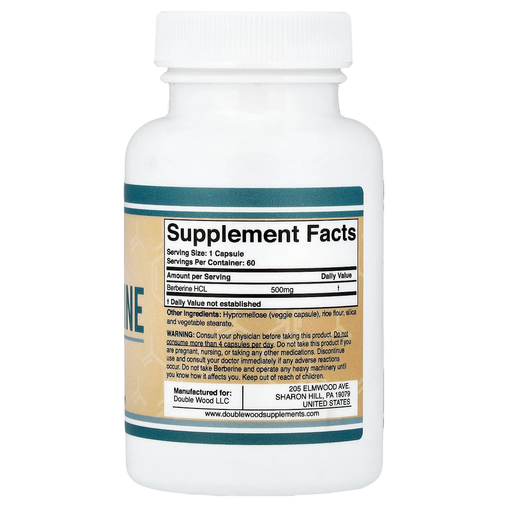 Double Wood Supplements, берберин, 500 мг, 60 капсул
