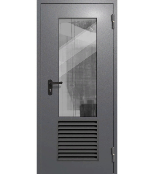 Дверь в котельную с большим окном и вентиляцией - 976