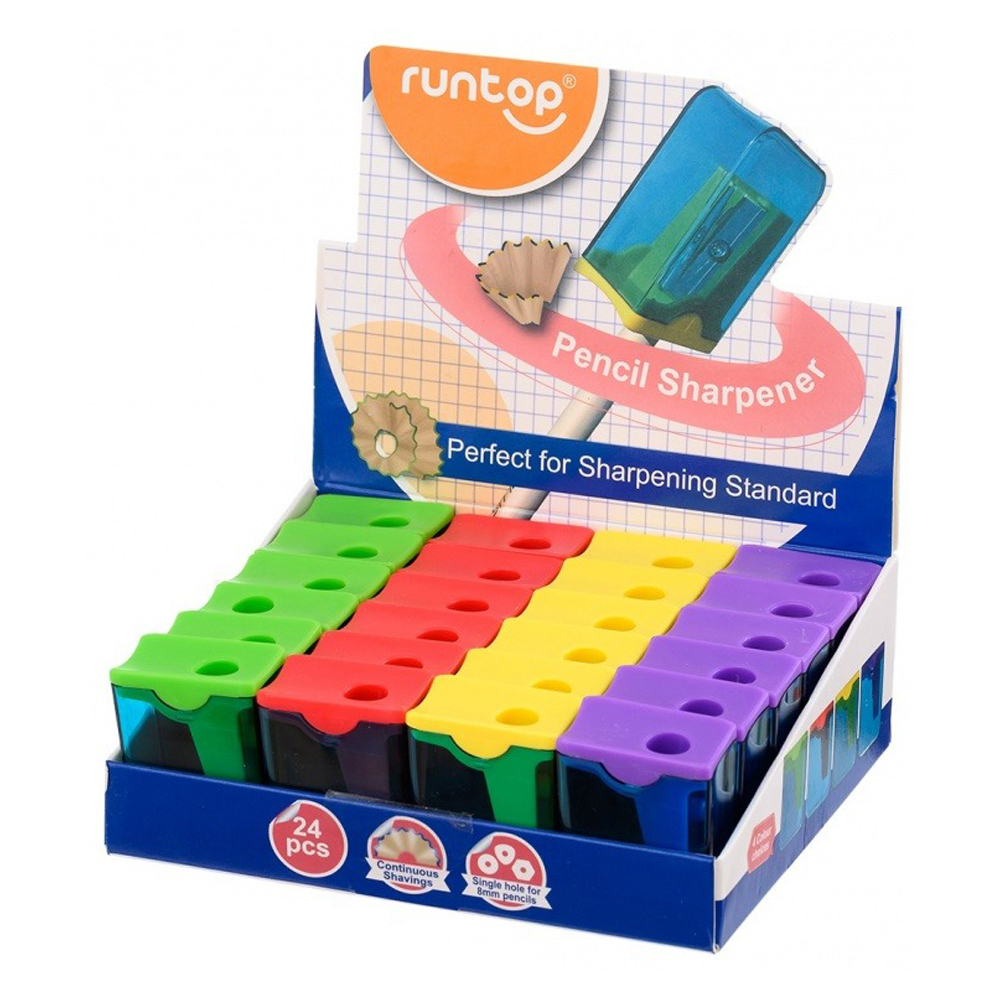 Точилка Runtop, одинарная, с контейнером, серия "Бирюза", фигурный корпус, 3.5*2.5 см