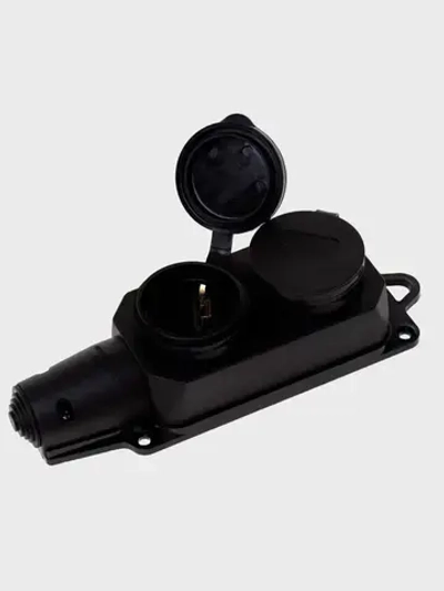 Колодка розеточная электрическая каучуковая IP44 влагозащищенная герметичная на 2 розетки, 16А, черный