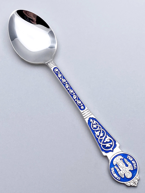Ложка из серебра/Без покрытия, Эмаль/Ангел-Хранитель