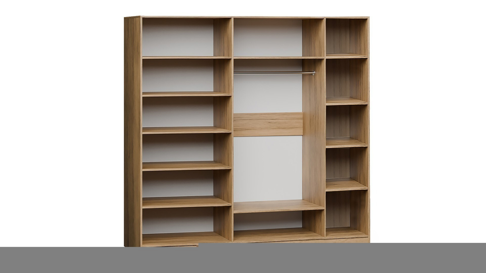 Шкаф Агератум МДФ четырехсекционный с антресолью и стеллажом в белой эмали - Белый Фасадный 0101  210*45*260