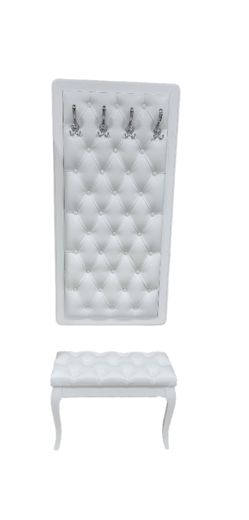 Комплект для прихожей в каретной стяжке вешалка и банкетка слоновая кость дерево кожзам