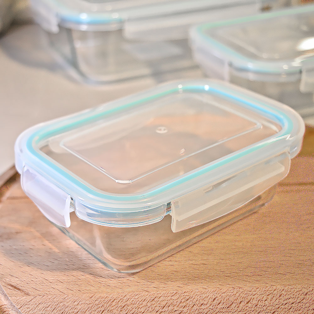 Набор контейнеров 4шт (370мл, 640мл, 1040мл, 1500мл) стеклянные, прямоугольные, с герметичными крышк