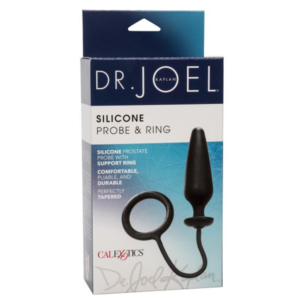 Черное эрекционное кольцо с анальной пробкой Dr. Joel Kaplan Silicone Probe & Ring (Цвет: черный)