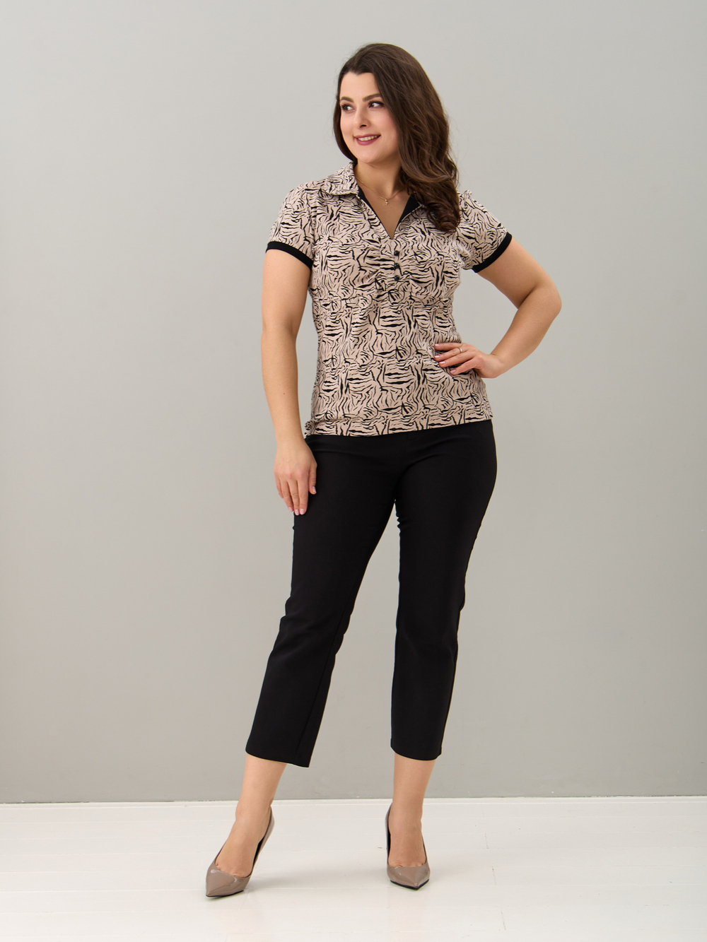 Блузка БЛ-115/бежевый-зебра