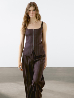 Massimo Dutti Брюки прямого кроя в полоску, гранатовый