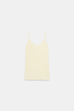 ZARA ХЛОПКОВАЯ МАЙКА НА БРЕТЕЛЯХ, ПАСТЕЛЬНО-ЖЕЛТЫЙ