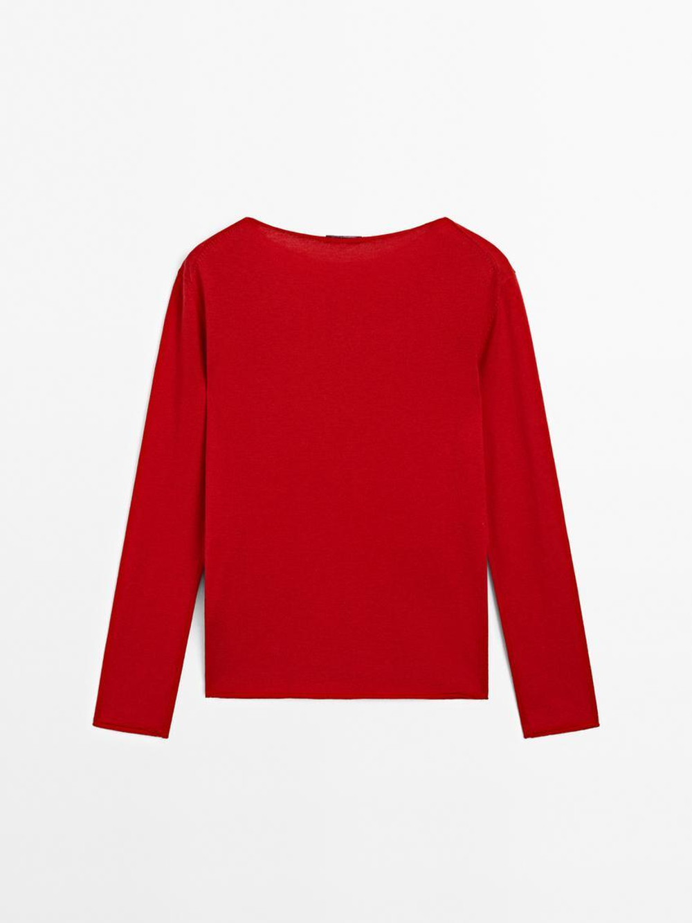 Massimo Dutti Свитер с воротником лодочкой из смесовой шерсти, красный
