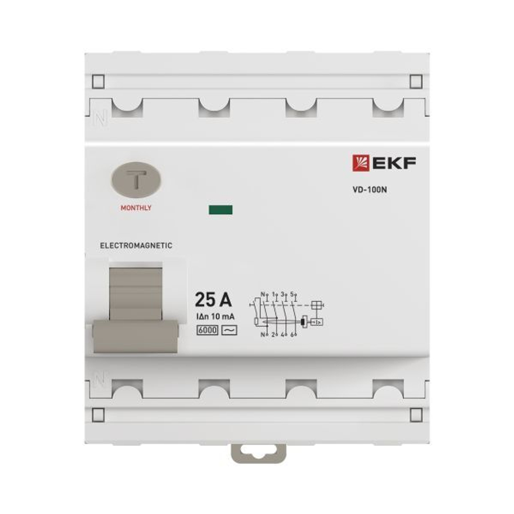 Выключатель дифференциального тока ВД-100N 4P 25А 10мА тип AC эл-мех 6кА PROXIMA EKF