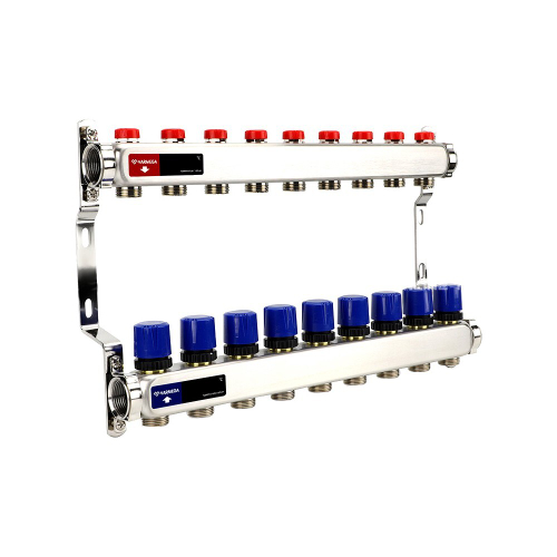 Группа коллекторная для отопления VARMEGA VM15509 ВР 1quot;, на 9 контуров 3/4quot; EK, нерж. сталь