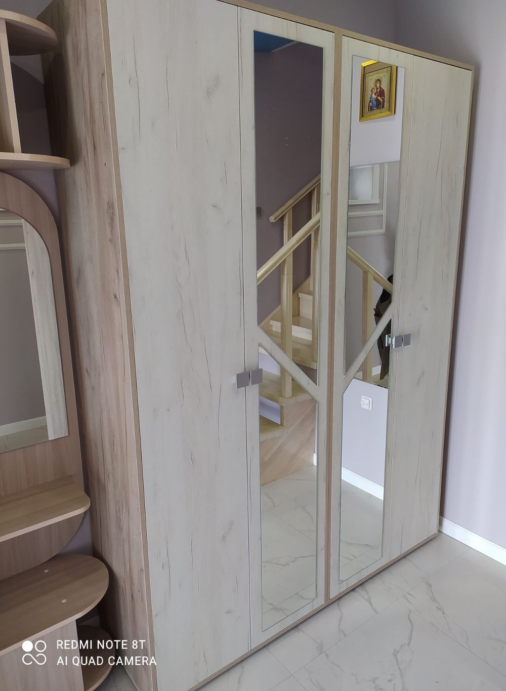 Шкаф 4-х створ. д/белья и одежды Ольга-17 дуб крафт серый/дуб крафт белый