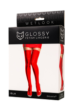 Чулки Glossy Isla из материала Wetlook красные XL