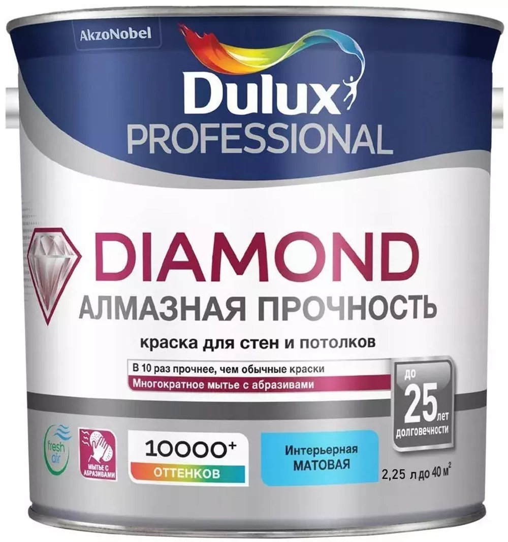 Краска для стен и потолков водно-дисперсионная Dulux Diamond Matt матовая база BC