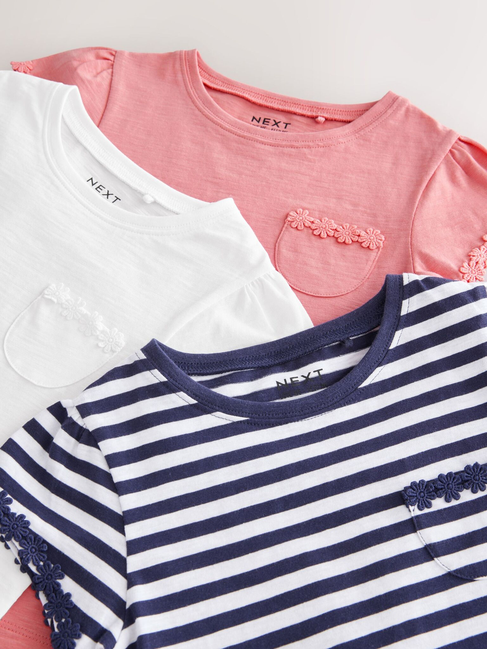 Футболка для девочки Next AG5-835, 3 шт., Розовый, Синий, Белый