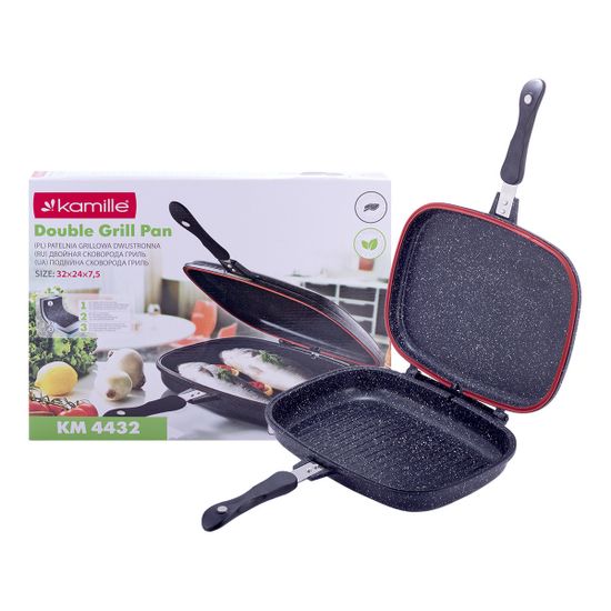 Сковорода-гриль двойная с мраморным покрытием из алюминия Kamille KM-4432