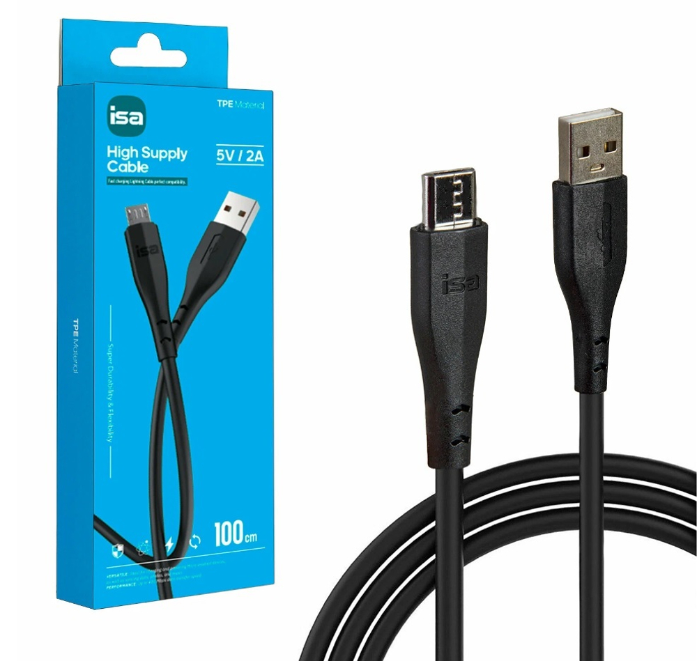 Кабель USB - Micro IS X7 2A (черный) 1м
