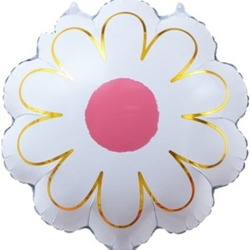 Шар (21""/53 см) Цветок, Ромашка, Золотые лепестки, Белый, 1 шт. Ж11