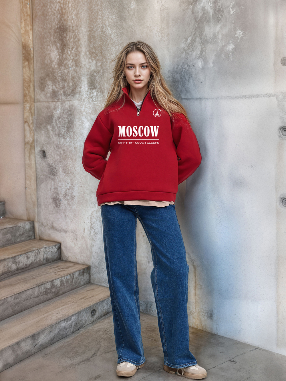Толстовка женская с зип-воротником "Moscow" красный