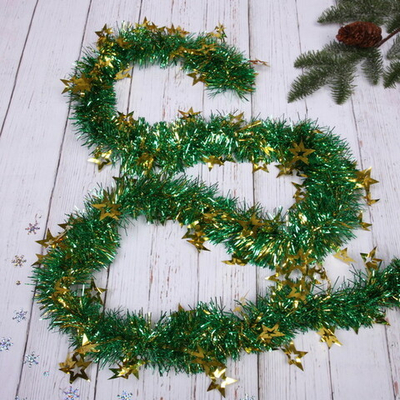 Мишура 2м 8см «Звезда», Зеленый/золото