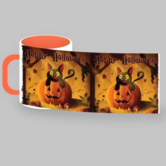 Кружка керамическая Котик и его тыква, 330мл (оранжевая)