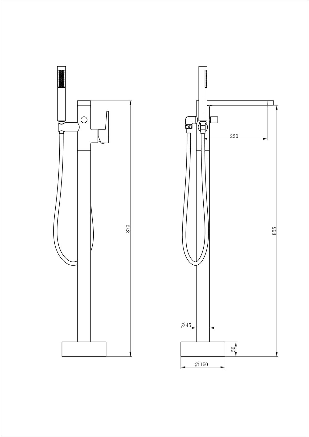 Смеситель для ванны напольного монтажа WONZON & WOGHAND STICK, Хром (WW-88649901-CR)