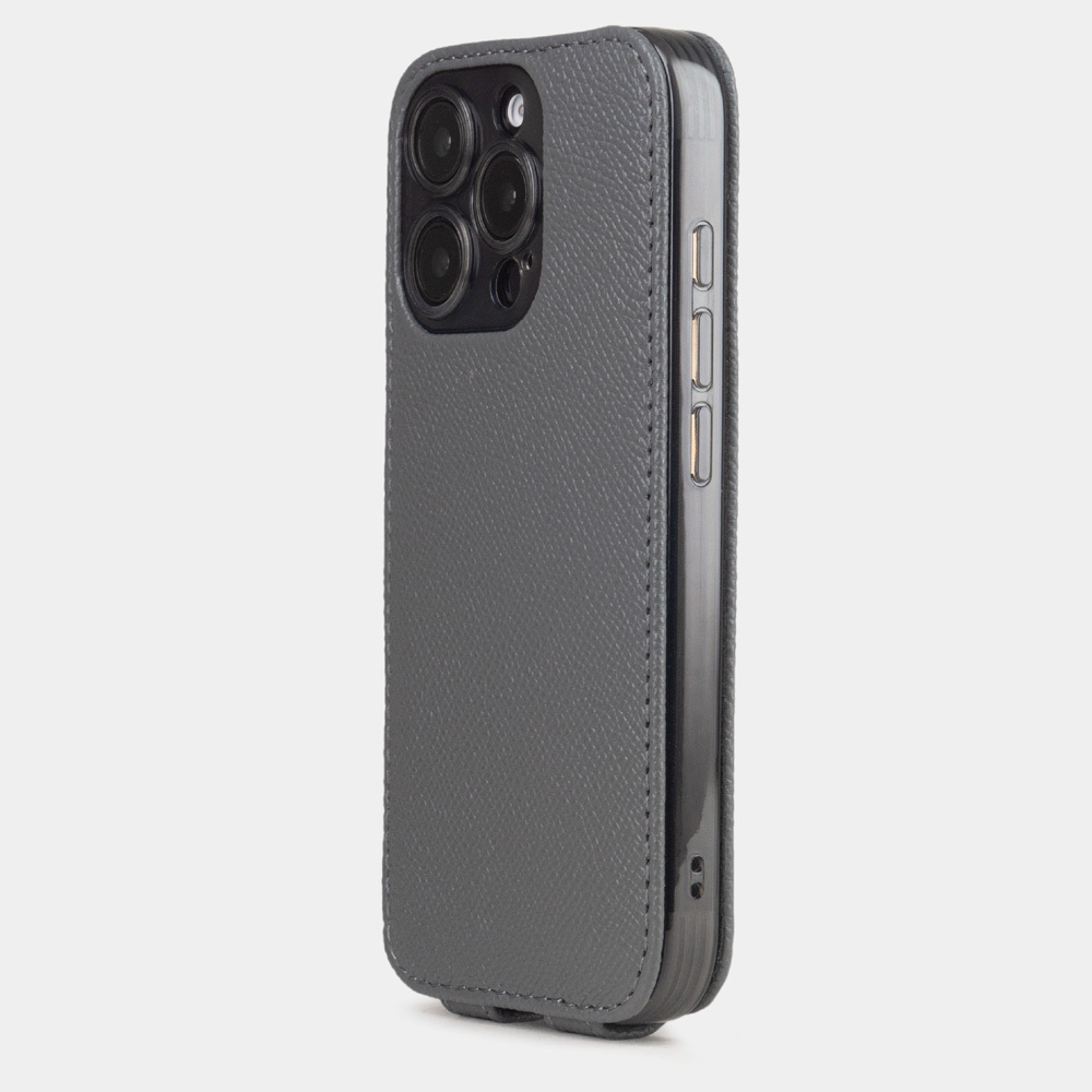 Чехол iPhone 16 Pro Max натуральная кожа сафьяно, серого цвета