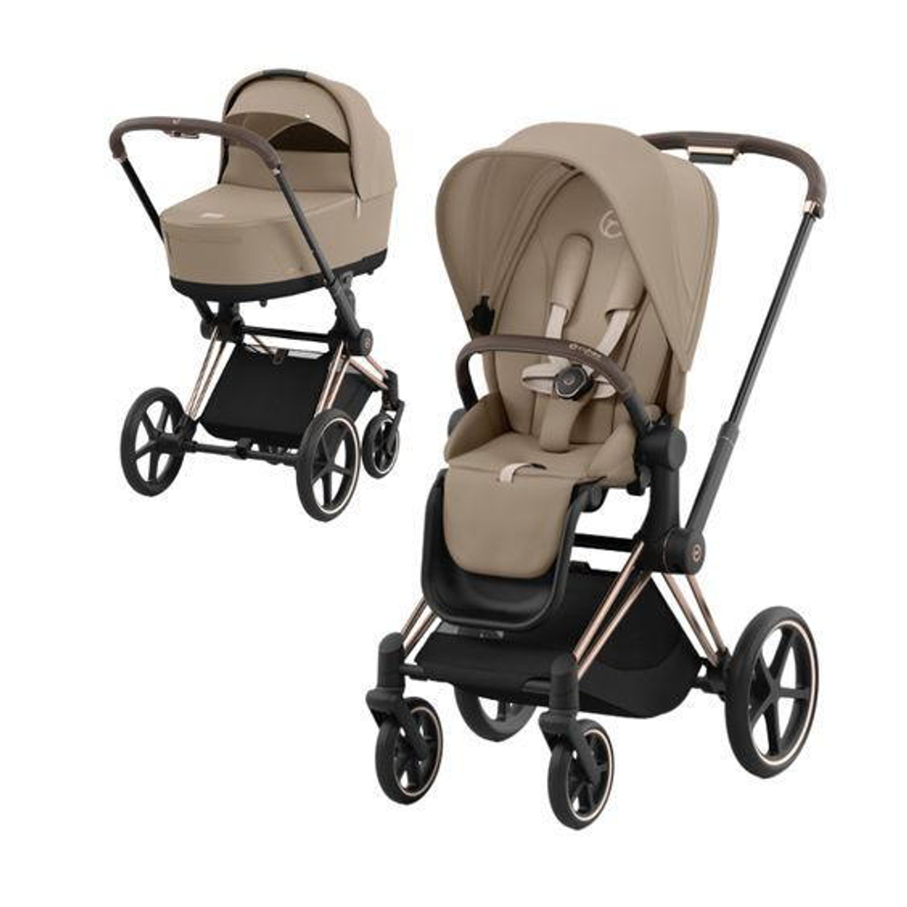 Коляска 3 в 1 Cybex Priam IV Rosegold и автокресло Cloud G i-Size Ocean Blue Plus Cozy Beige