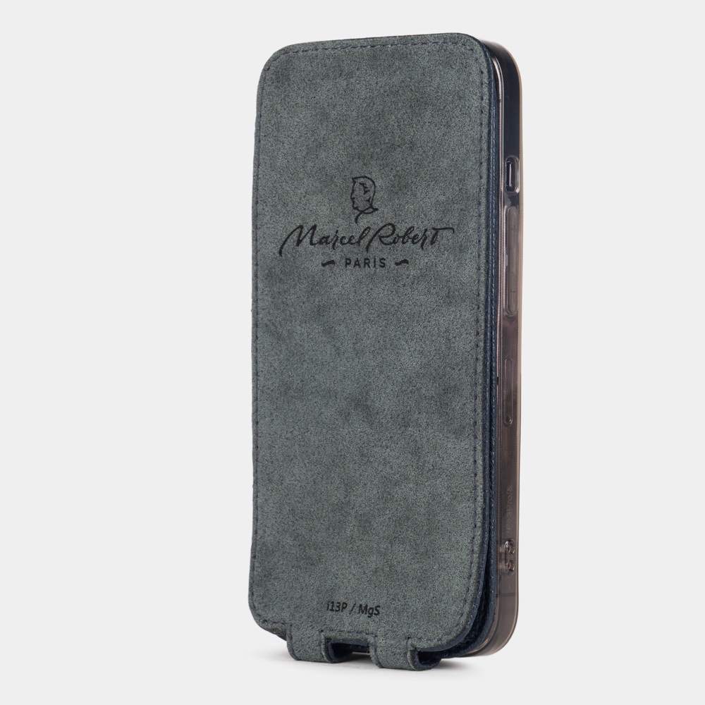 Чехол для iPhone 14 Pro Max из кожи козы, синего цвета