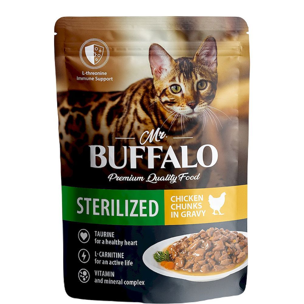 Влажный корм для кошек Mr.Buffalo STERILIZED с цыпленком в соусе, Пауч 85 г