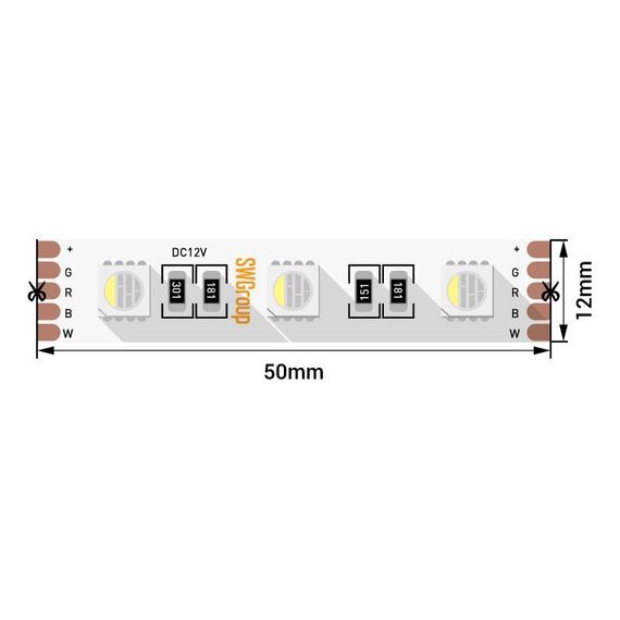 Светодиодная лента SWG 19,2W/m 60Led/m 5050SMD RGB/холодный белый 5M SWG560-12-19.2-RGB+W-M 009713