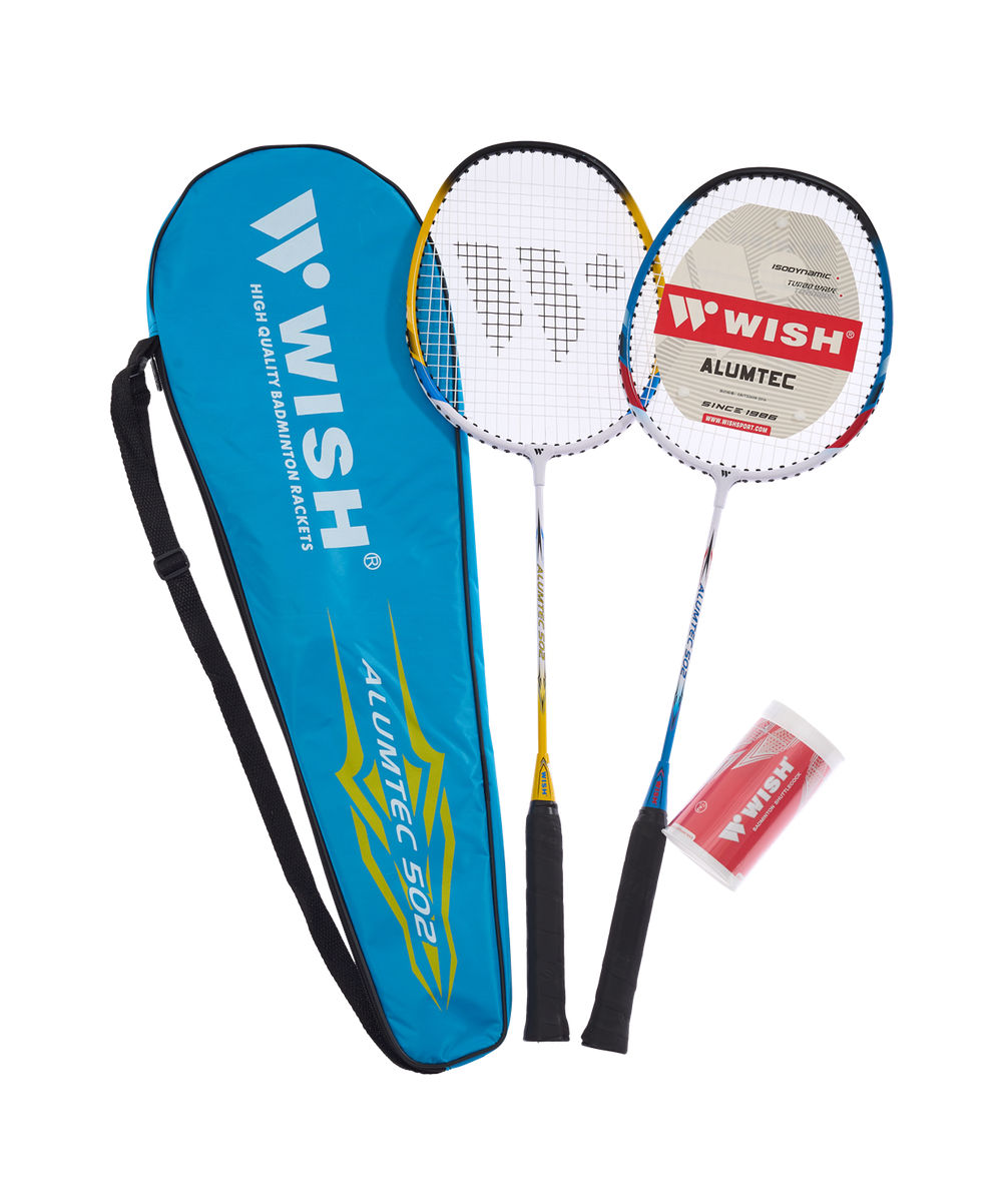 Набор для бадминтона Alumtec 502, 2 ракетки, 2 волана, синий/желтый