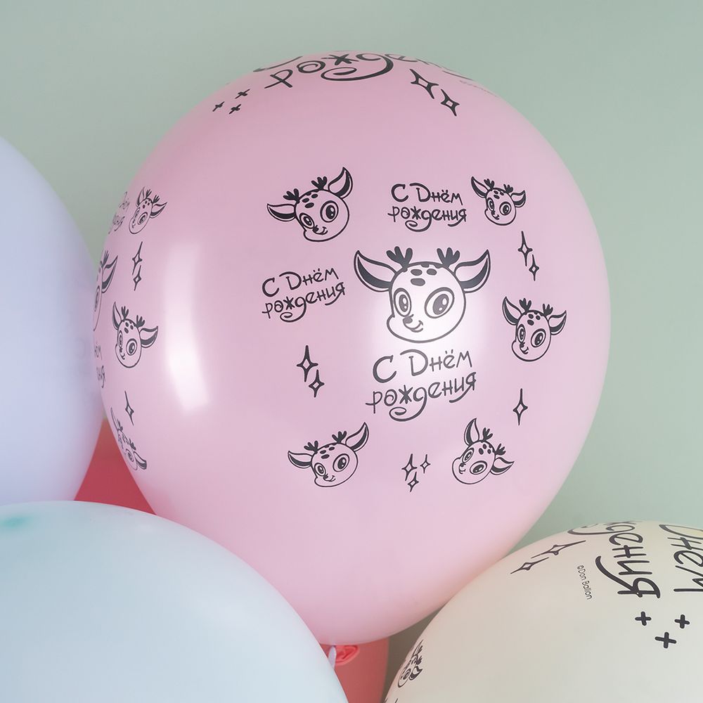 Шар (12''/30 см) Олененок в цветах, Ассорти, макарунс, 5 ст, 25 шт.