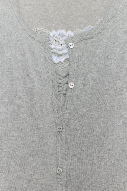ZARA КАРДИГАН С КОНТРАСТНЫМ КРУЖЕВНЫМ ТОПОМ, СЕРЫЙ МЕЛАНЖ