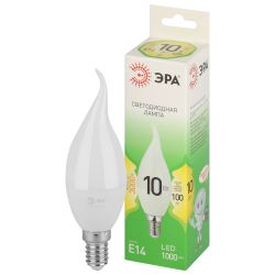 Лампочка светодиодная ЭРА GREEN LINE LED BXS-10W-830-E14 GL E14 10 Вт свеча на ветру теплый свет