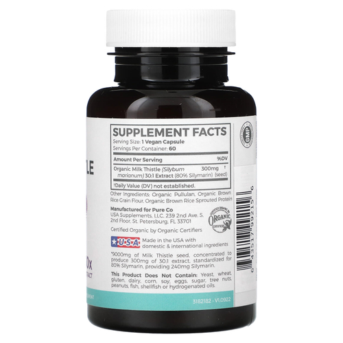 Pure Co., Органический расторопша, 300 мг, 60 веганских капсул