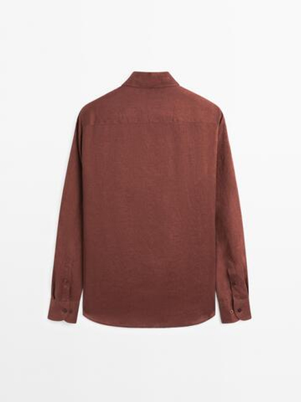 Massimo Dutti Рубашка приталенного кроя из 100% льна, терракотовый