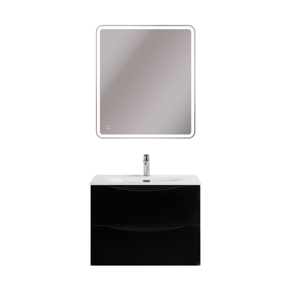 Тумба с раковиной подвесная BelBagno MARINO-CER-MINI-700-2C-SO-NL-P Nero Lucido, раковина белая BB-8099-3-70