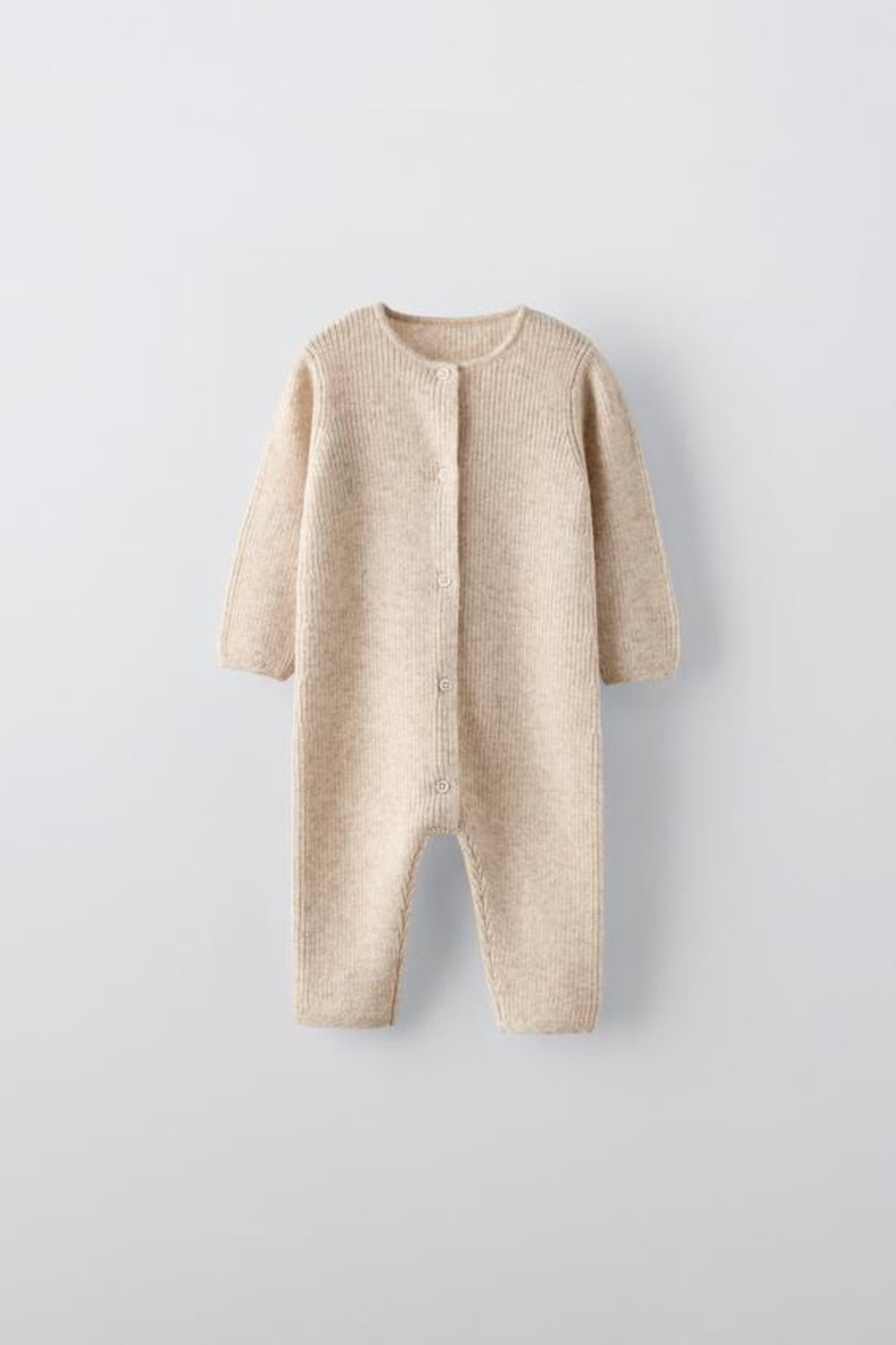 ZARA КОМБИНЕЗОН ИЗ ШЕРСТИ И КАШЕМИРА, ПЕСОЧНЫЙ С МЕЛАНЖЕВЫМ ЭФФЕКТОМ