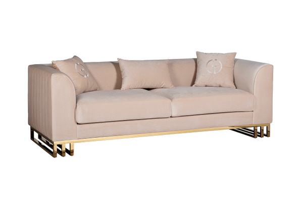 Диван треxместный 230x86x75см Garda Decor Lucerne велюр бежевый с декоративными подушками