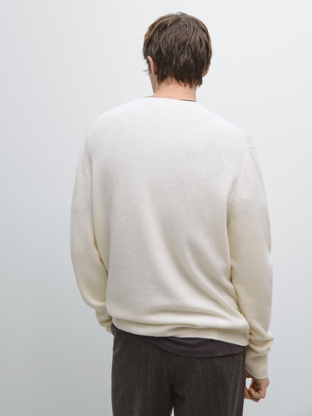 Massimo Dutti Свитер из смесовой шерсти с круглым вырезом, натуральный/кремовый