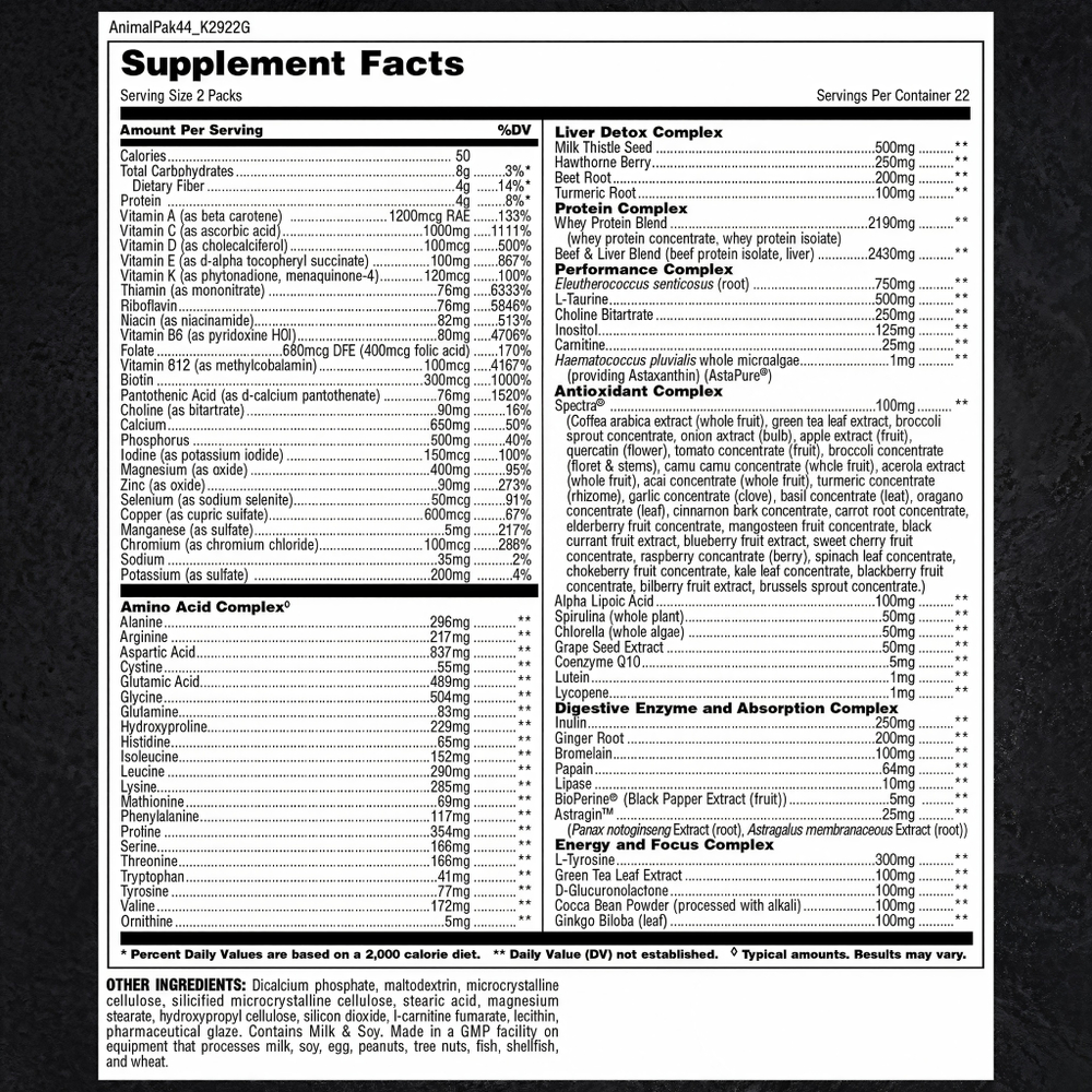 Universal Nutrition Animal Pak Ultimate Foundation 44 Packs , Мультивитаминный комплекс