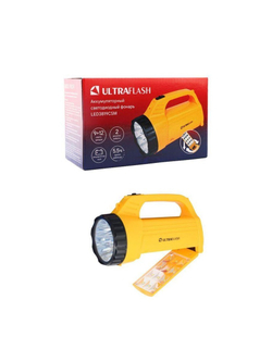 Фонарь аккумуляторный LED3819CSM 9LED + 12SMD 2 режима аккум. SLA 220В желт. Ultraflash 12102/12860