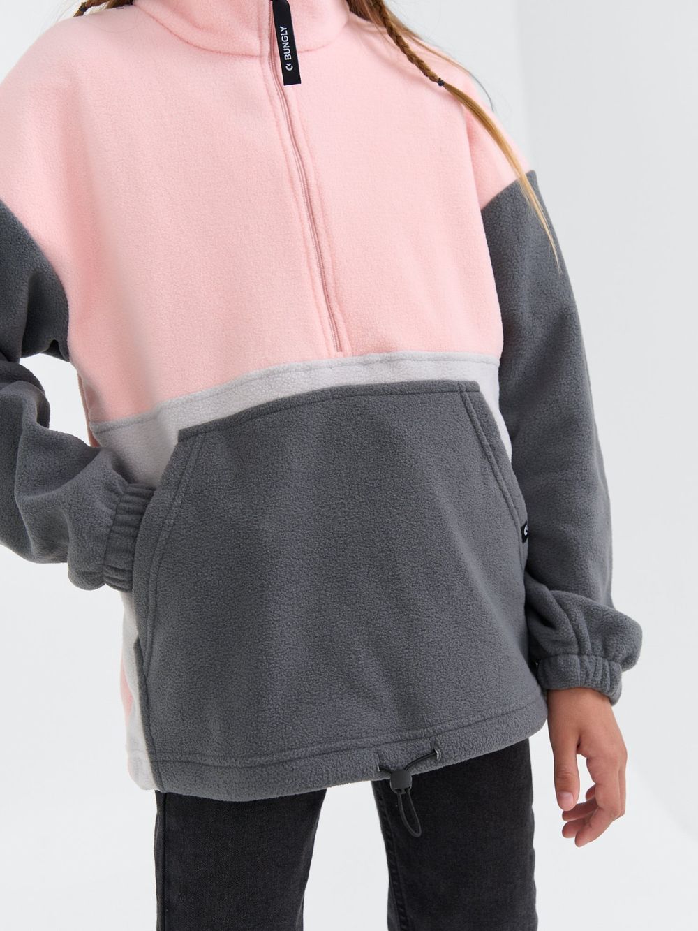 Олимпийка флисовая Колор блок "Графит/Роза" 7+