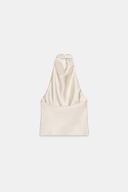 ZARA АТЛАСНЫЙ ТОП С ГОРЛОВИНОЙ ХАЛТЕР, ЭКРЮ