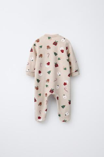 ZARA ВЕЛЮРОВЫЙ КОМБИНЕЗОН С ПРИНТОМ «ДЕД МОРОЗ», РЫЖЕВАТО-КОРИЧНЕВЫЙ