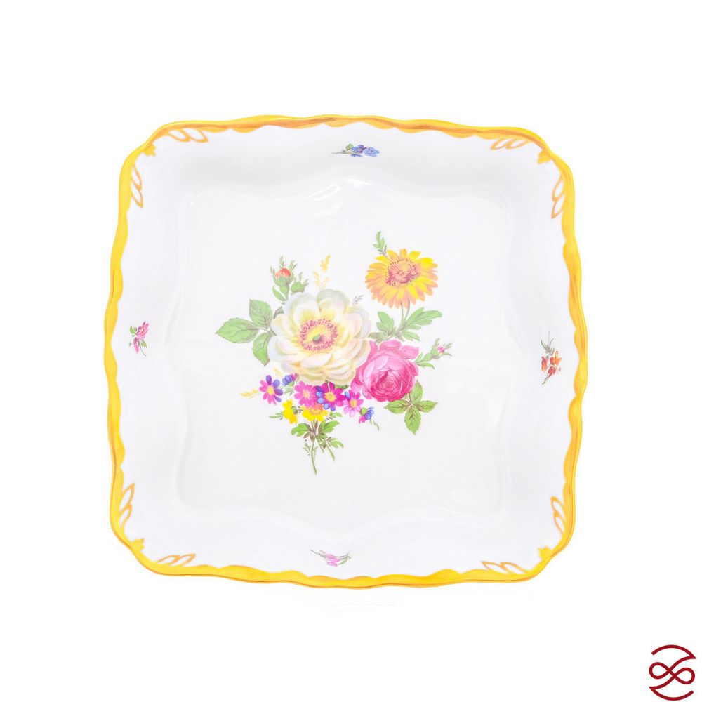 Салатник квадратный на ножке Queen's Crown Мейсенский букет 23см