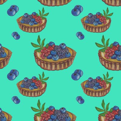 Песочная корзинка с ягодами на мятном фоне