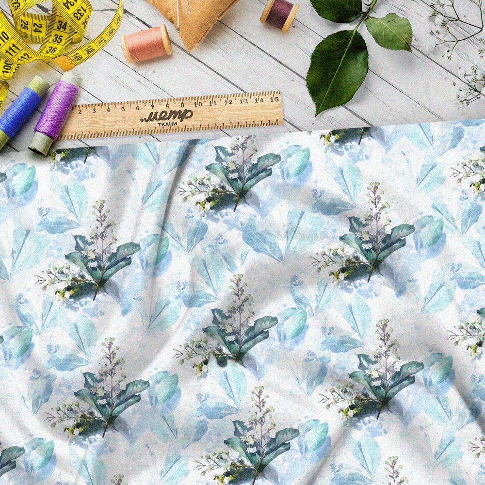 Ткань дюспо размытые акварельные листья и цветы