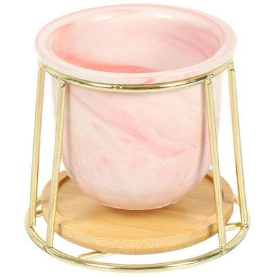 Кашпо керам, 0.27 л, 10х10.7 см, с золотой подставкой, Мрамор, Y4-5089